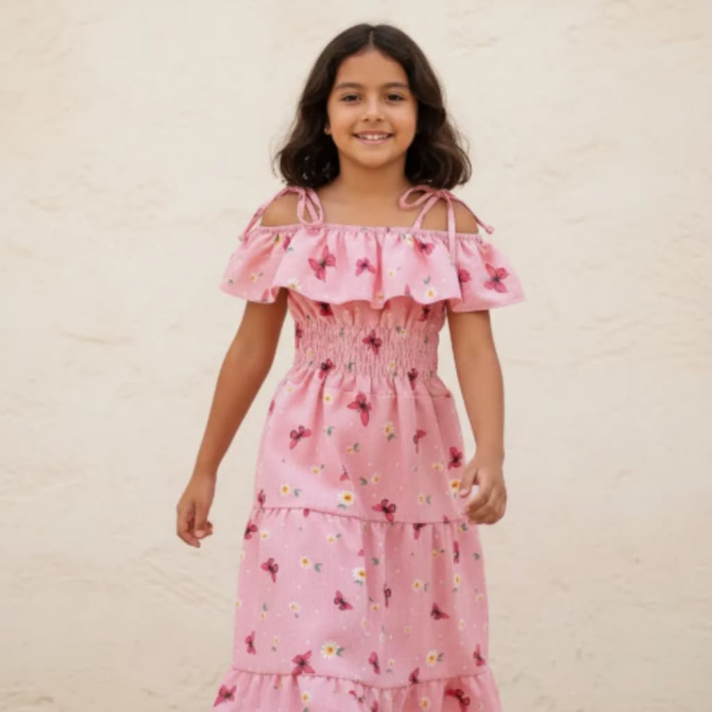 Vestido LONGO Infantil  Floral Borboleta DIVERSAS ESTAMPAS E CORES
