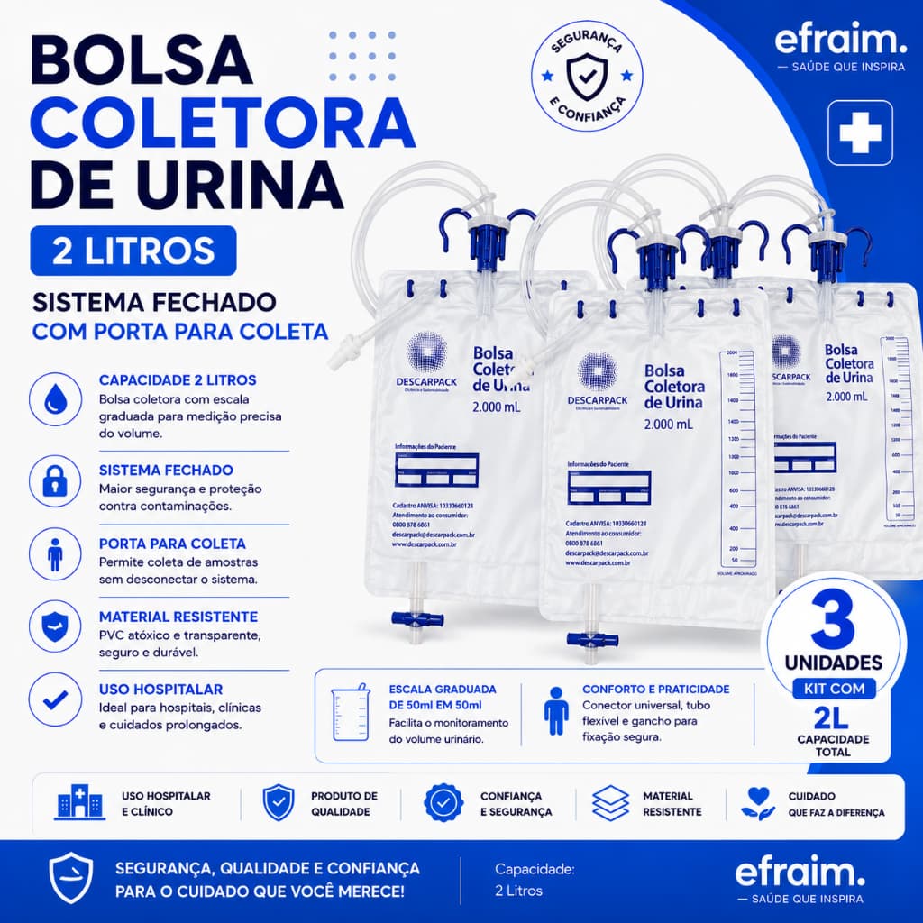 Bolsa Coletora de Urina 2 Litros Sistema Fechado Com Porta Para Coleta Descarpack