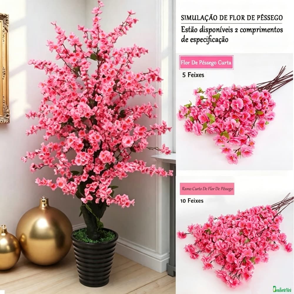 Kit5-10 Grande Flor Cerejeira Artificial De Pêssego Decoração De Casamento Galhos Flores Artificiais