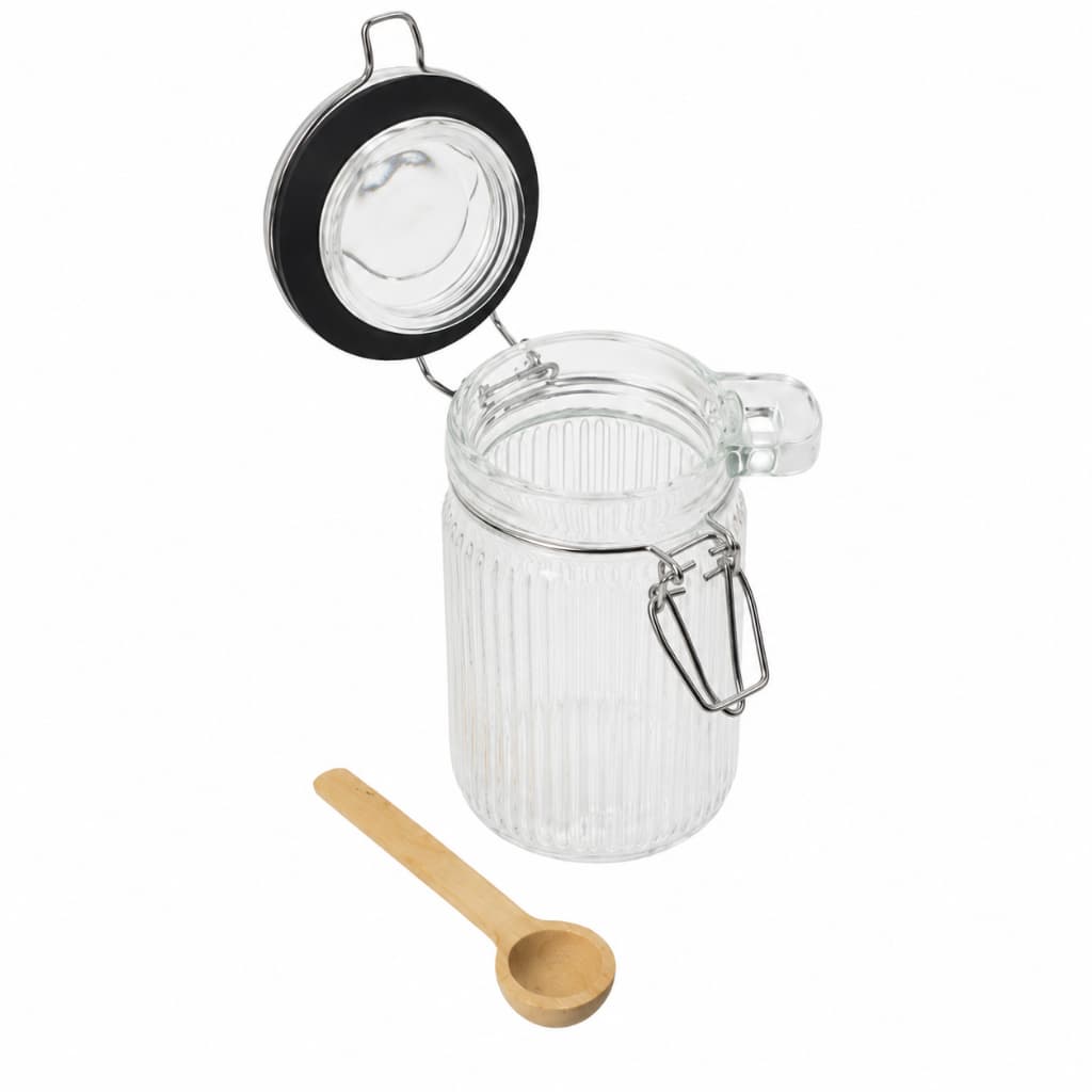 Porta Tempero Hermético 280ml com Colher Vidro Canelado Preto Lehaví