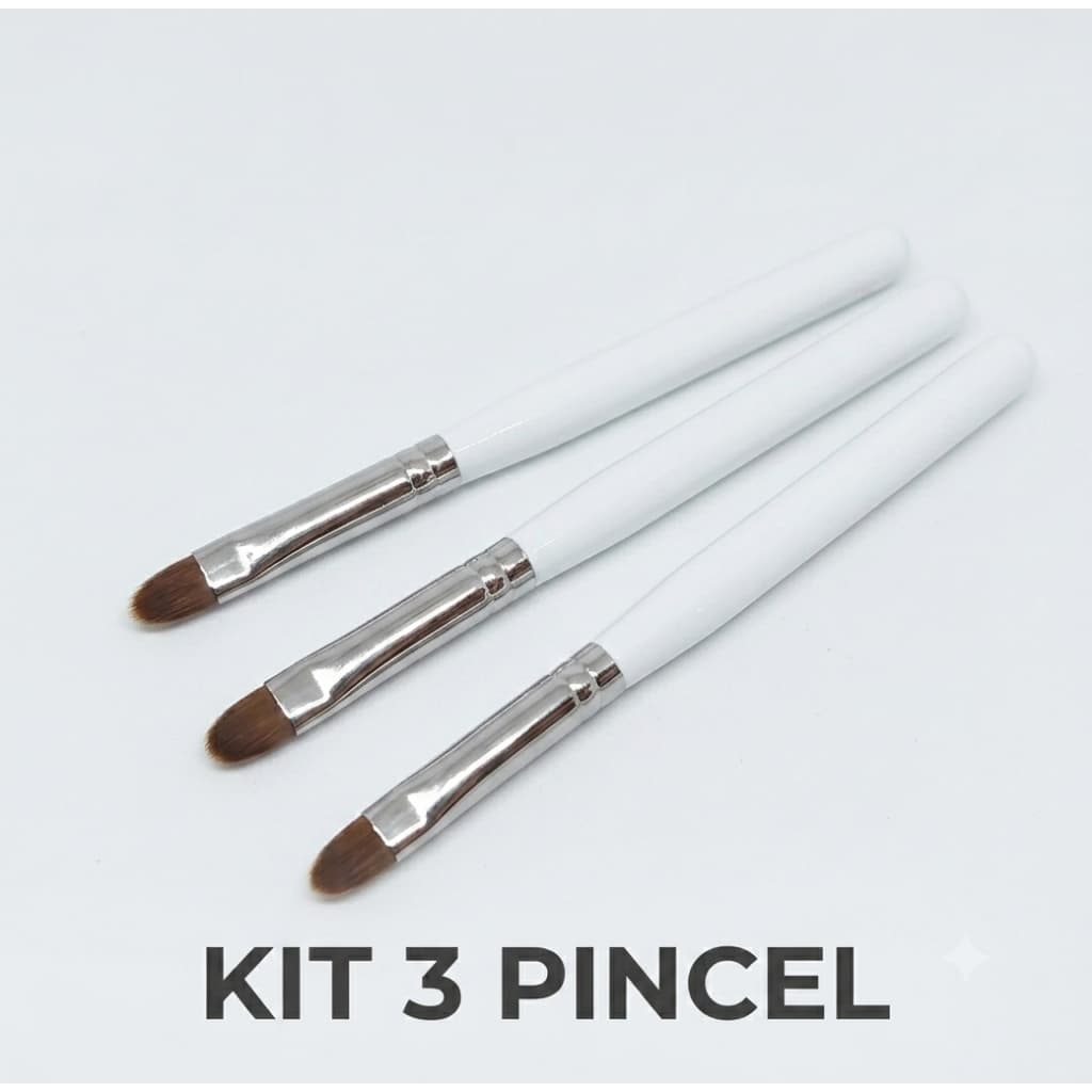 Kit 3 Pinceis Profissional Língua de Gato para Alongamento de Unhas Gel e Polygel
