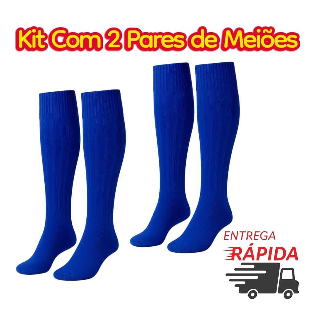 Kit 2 Pares de Meião de Futebol Cano Alto Masculino Esportiva Futsal  Azul Tamanho 39 ao 43