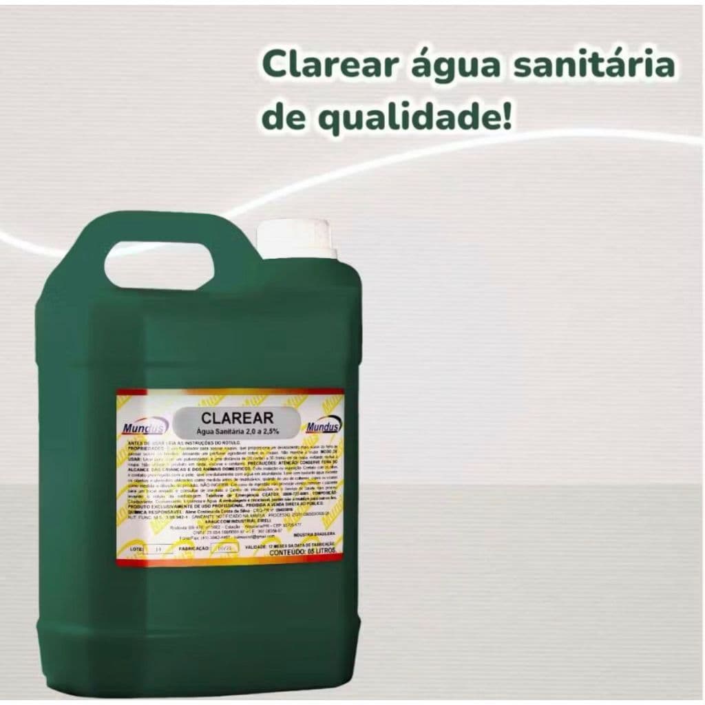 Agua Sanitaria Clarear Mundus 5L Limpa Piso Porcelanato E Cerâmica Remove Encardido De Banheiro Eficacia Garantida