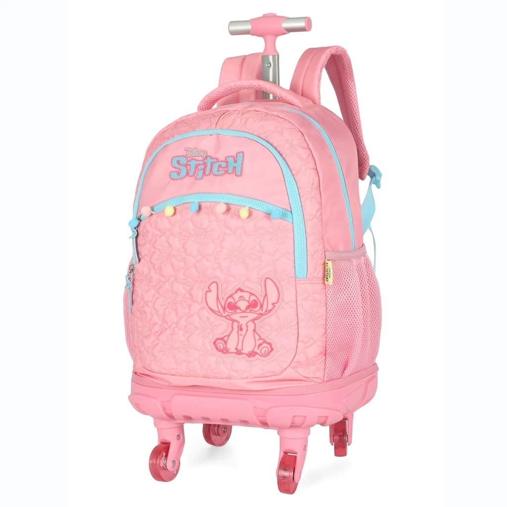 kiT Mochila Rodinhas Skate 360 e Estojo STITCH Rosa Luxcel