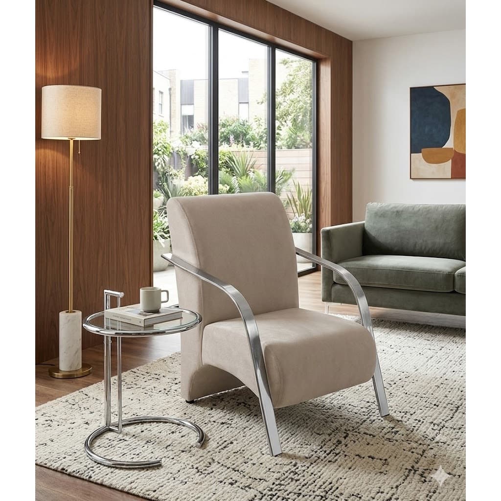 Poltrona Cadeira Suede com Braços de Alumínio Ideal para Sala de Espera, Recepção Salão de Beleza Manicure Confortavel