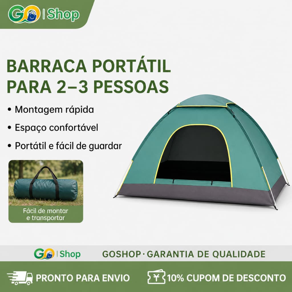 GOSHOP Barraca Camping Portatil Verde Escuro Revestimento Silver Dupla Porta 200x140x115cm Impermeavel Com Estacas