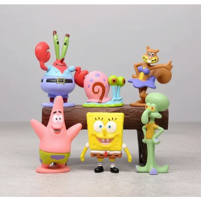 Enfeites Para Aquario Kit 6 Mini Bob Esponja E Sua Turma Multicores