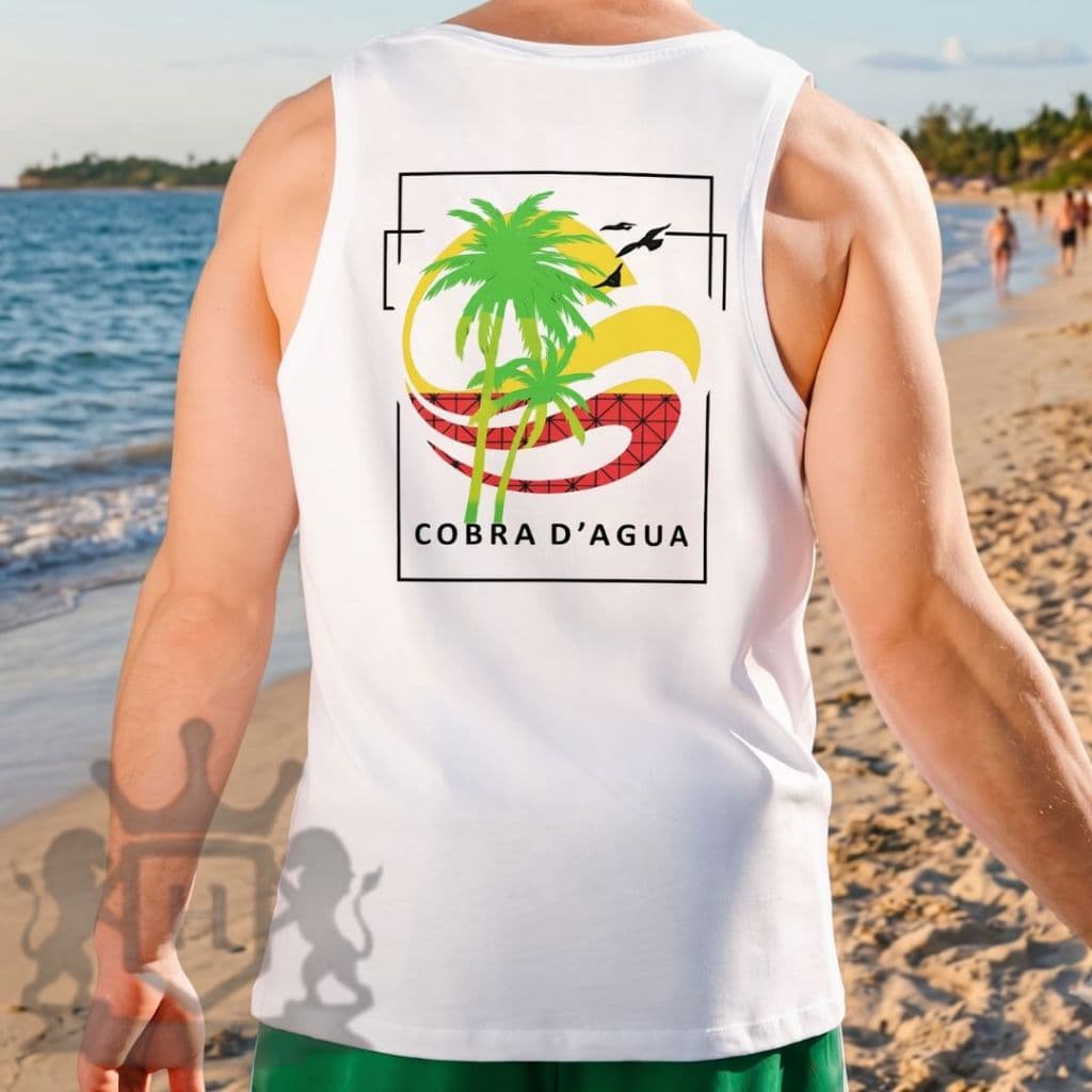 Camiseta Regata Cobra D' Água Estampa Coqueiros Camisa Masculina Sem Manga