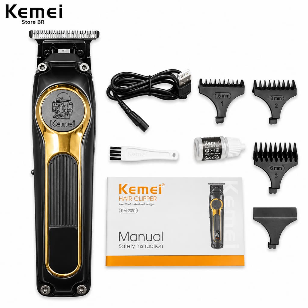 KEMEI km-2351 Usb Recarregável Hair Clippers Dlc Blade Aparador De Cabelo Elétrico Sem Fio  Portátil