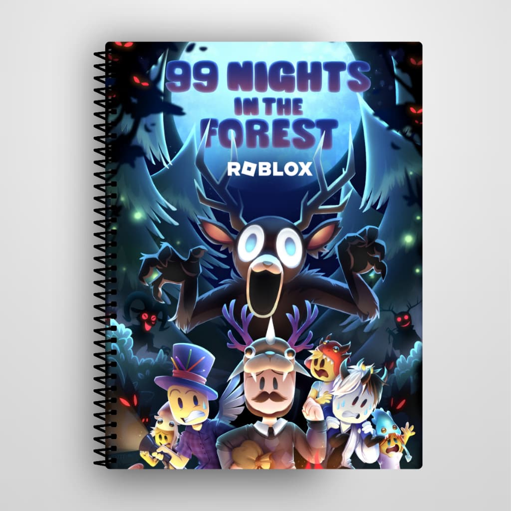 Caderno Roblox 99 Noites na Floresta Personalizado Capa Dura 1 e 10 Matérias Escolar Universitário