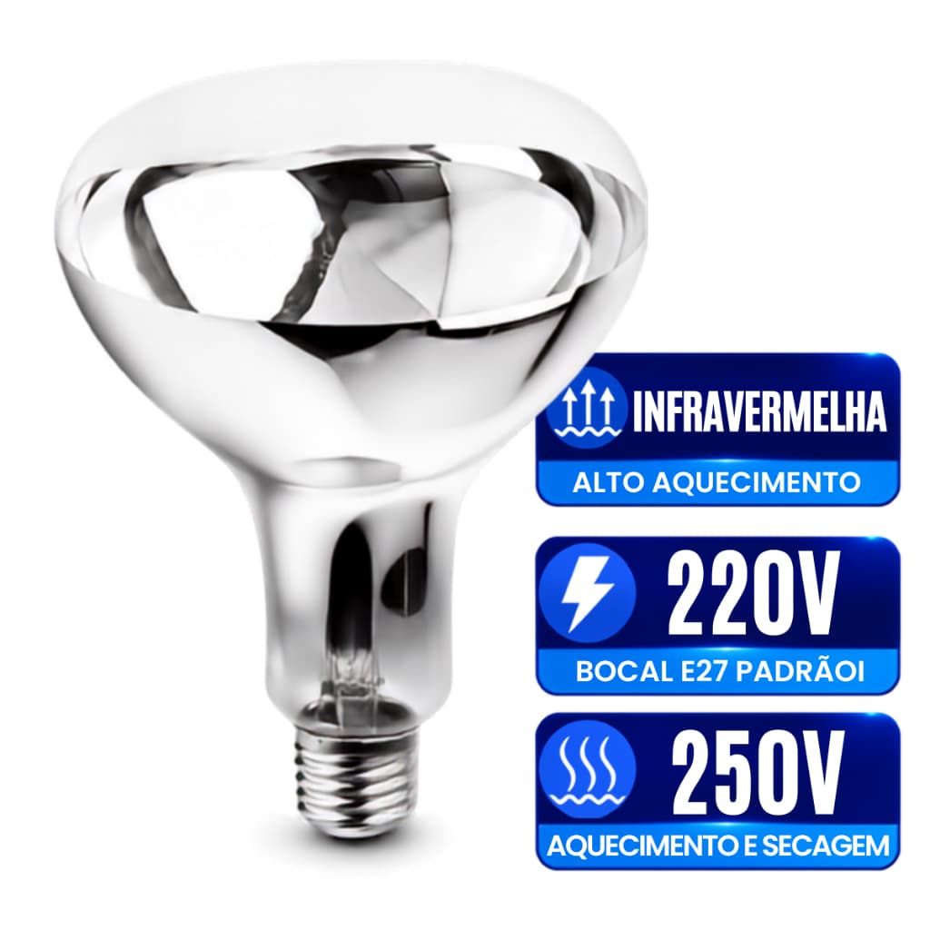 Lâmpada De Secagem e Aquecimento para pintinhos Infravermelha 250w 220V Salgados Estufas Restaurante