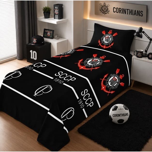 Manta Solteiro Corinthians Toque Macio Estampa Time de Futebol Cobertor Decorativo para Cama