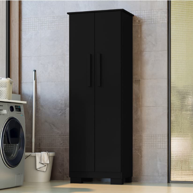 Armário Multiuso Mini Rossini Decor em MDP Preto Compacto para Lavanderia e Áreas Reduzidas