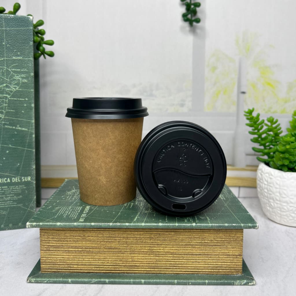 Copo De Papel Kraft Com Tampa Biodegradável Térmico 240ml Kit 100 Unidades Para Café Água Suco Festa Empresa Goldgreen