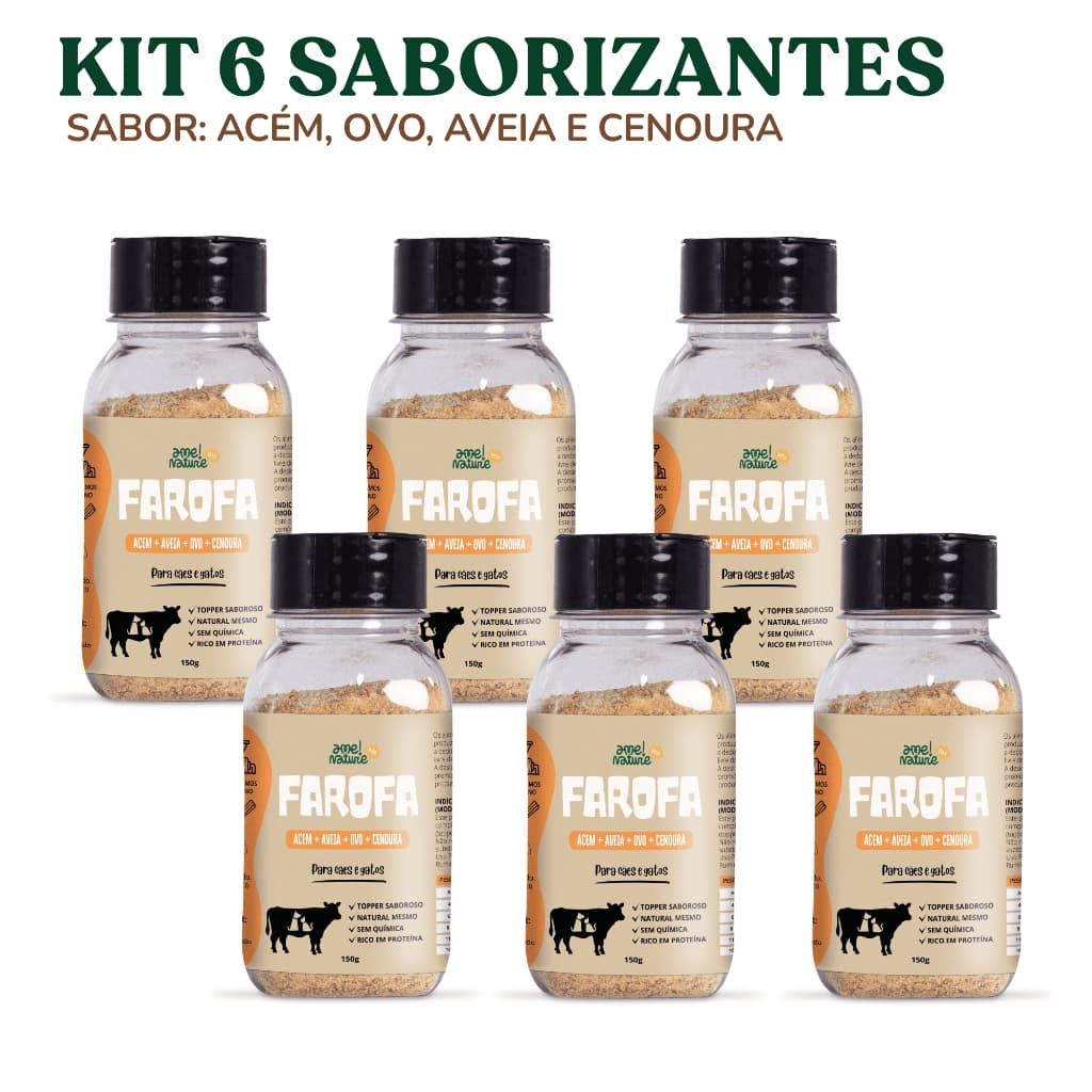 Kit 6 Saborizantes Naturais para Cachorro e Gato 900g | Farofa para Ração Sabor Carne | Ame Nature