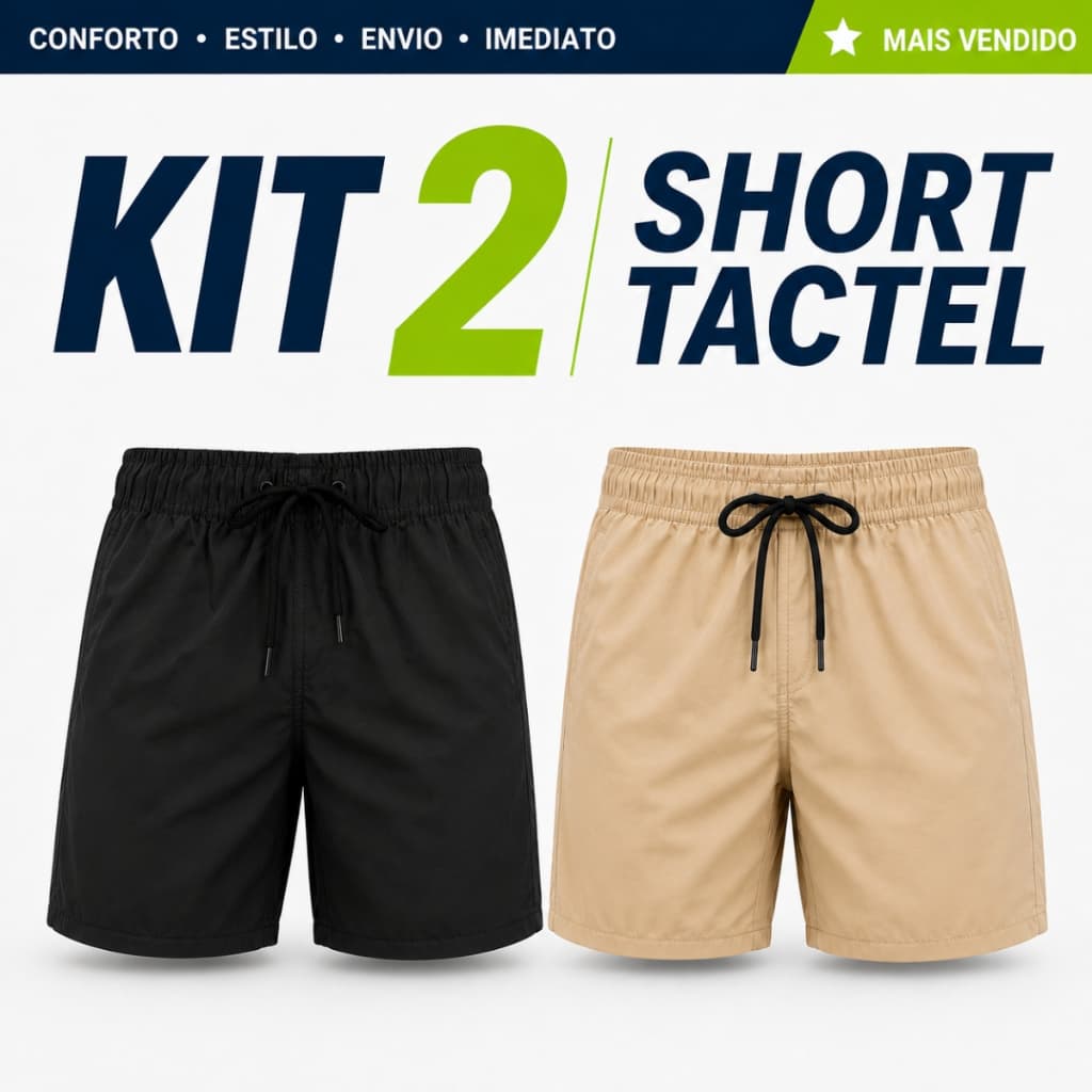 Kit 2 Short Tactel Elastano Masculino Confortável Bermuda Leve Com Bolsos Academia Praia