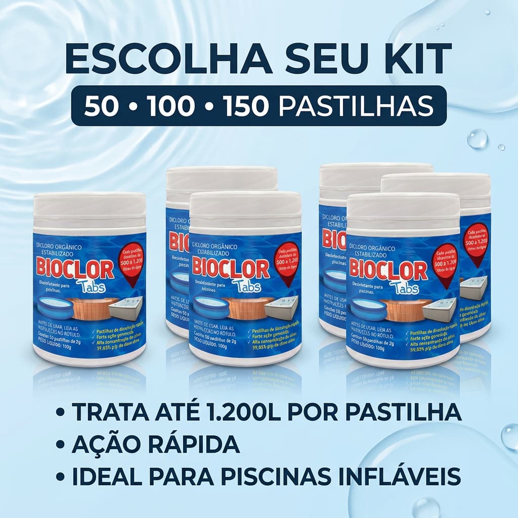Pastilhas de Cloro 2g para Piscinas Infláveis – Trata até 1.200L por Pastilha | Ação Rápida