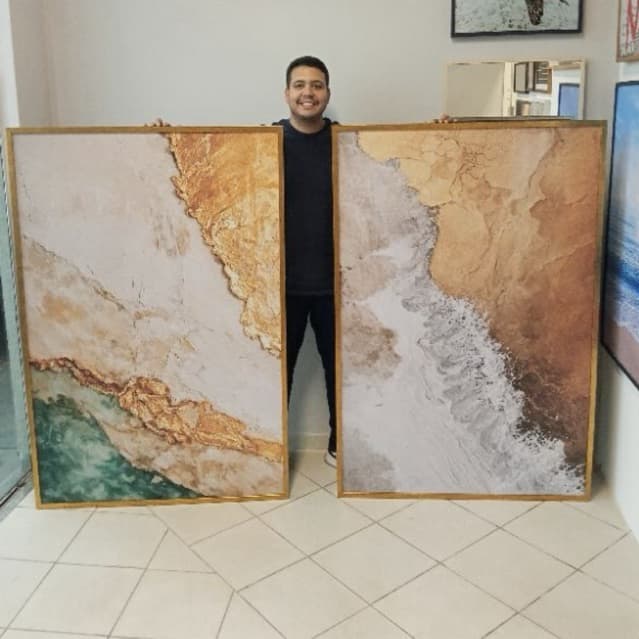 KIT ABSTRATO 2x QUADROS 120X80CM - MOLDURA CAIXA ALTA
