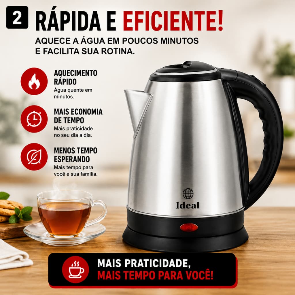 Chaleira Elétrica ThermoFast™ Inox 1,8L 1500W 220V Desligamento Automático Base Giratória