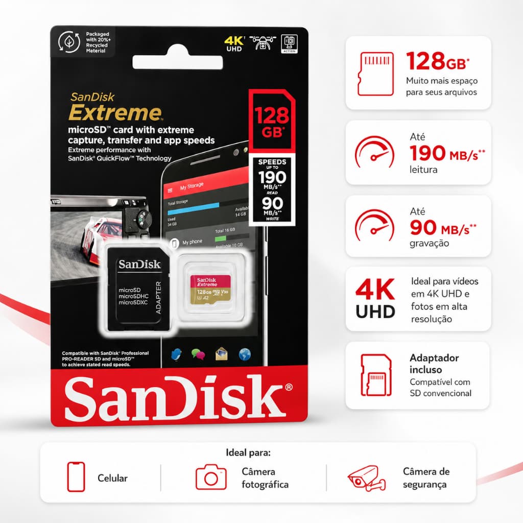 Cartao de Memoria Extreme 128GB Alta Velocidade