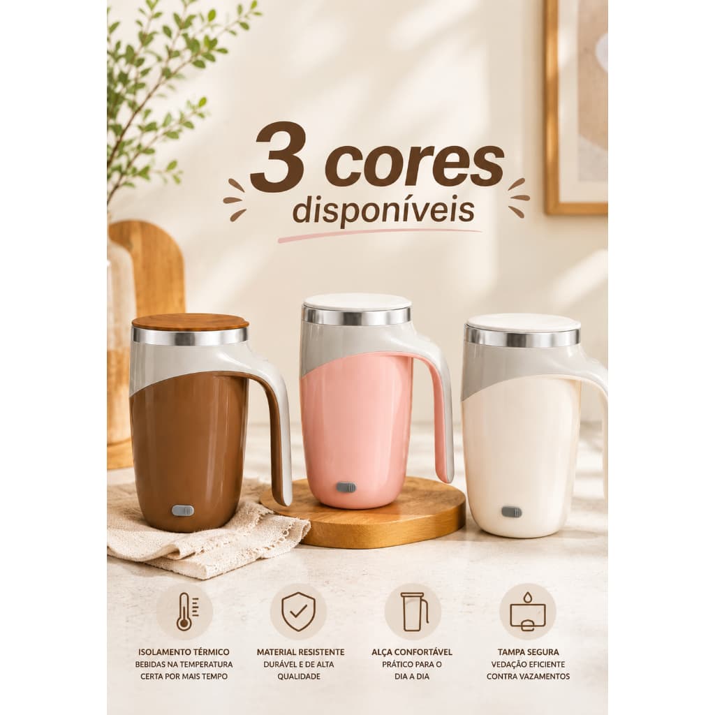 Caneca Mixer Automática 380ml com Tampa Antiderrapante