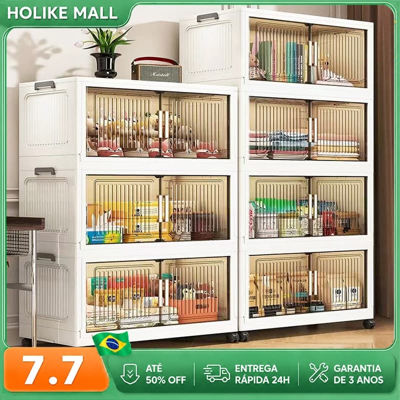 Armário Organizador Dobrável Empilhável Com Rodas Multifuncional E Duas Portas Magnétic