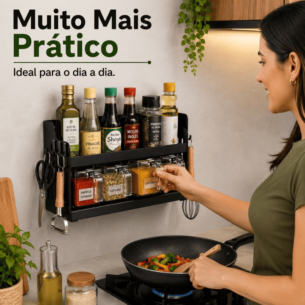 Organizador de Parede para Temperos Condimentos Utensílios Metal Preto Multiuso