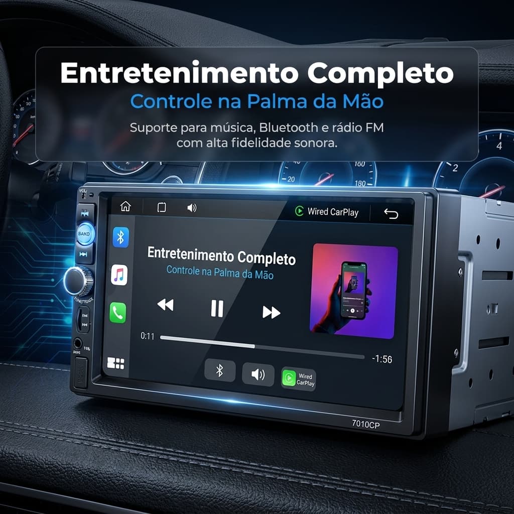 Multimedia Player Automotivo 7" 2DIN MP5 Rádio FM Bluetooth USB AUX Espelhamento de Tela Com CABO Carplay+ Adrois TZ