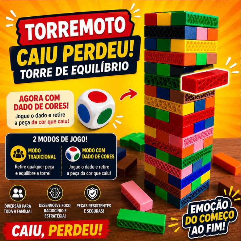Jogo de Equilíbrio Caiu Perdeu Torre Maluca Brinquedo Família Crianças Adultos Diversão Brincadeira Presente Infantil