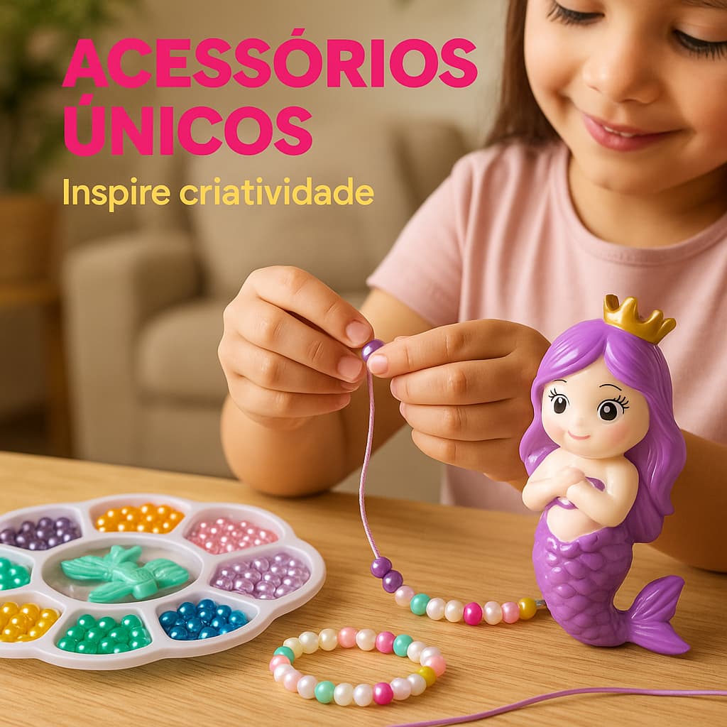 Kit Miçangas Sereia Infantil Colorido Criativo Diversao Desenvolvimento Manual