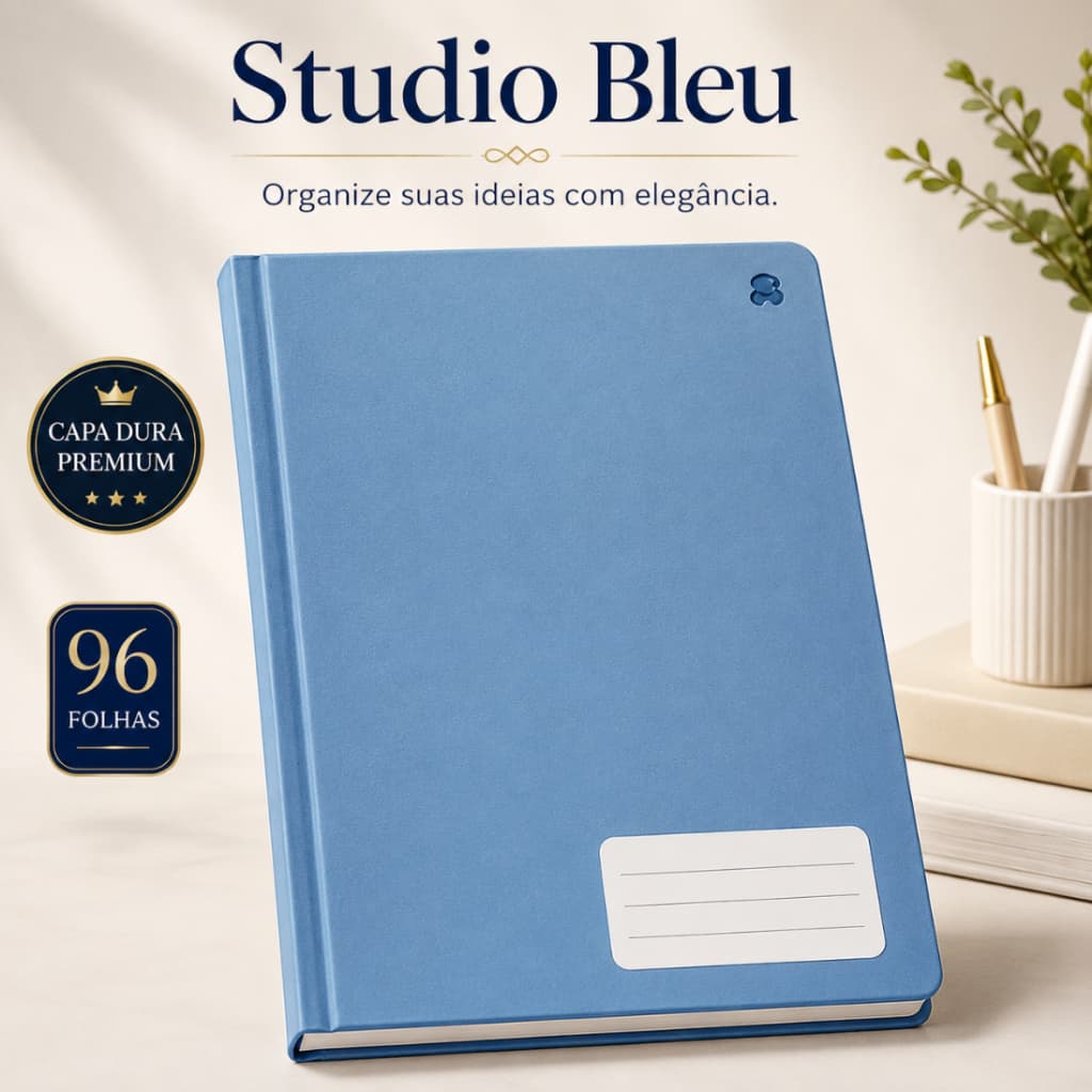 Caderno Universitário Capa Dura 96 Folhas Pautadas Grande Azul Costurado Escolar Faculdade Studio