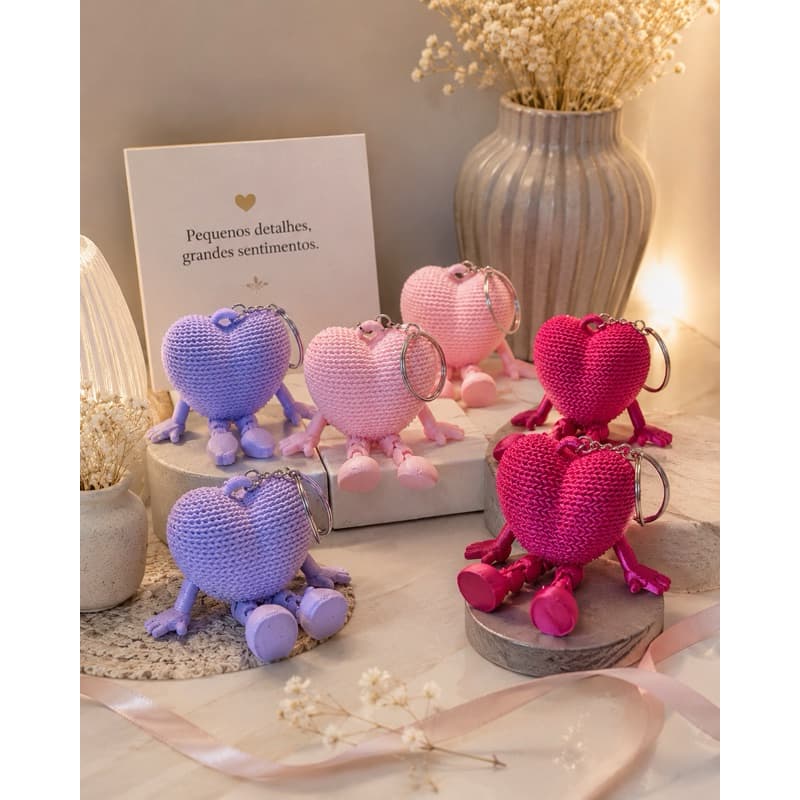 Kit Chaveiros Coração Articulado Estilo Crochê - Lembrancinha Criativa e Delicada - Impressão 3D