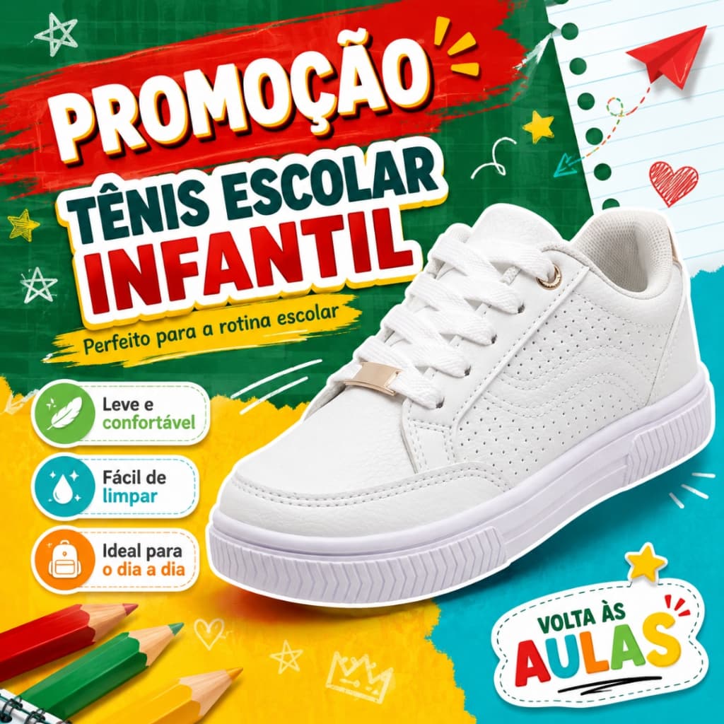 Tênis infantil casual escolar confortável leve antiderrapante ideal uso diário crianças