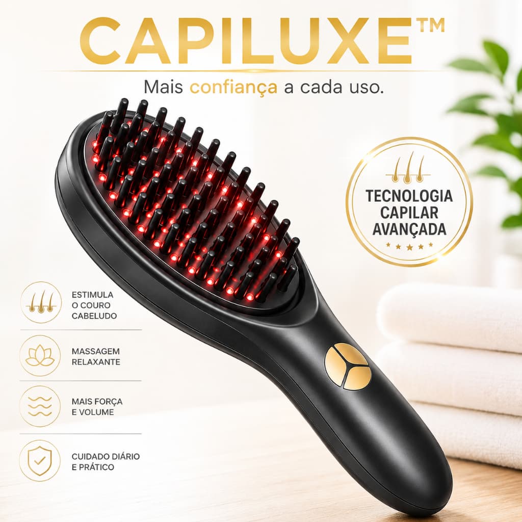 Escova Capilar Capiluxe™ Massageador Antiqueda Estimulador do Couro Cabeludo Uso Diário