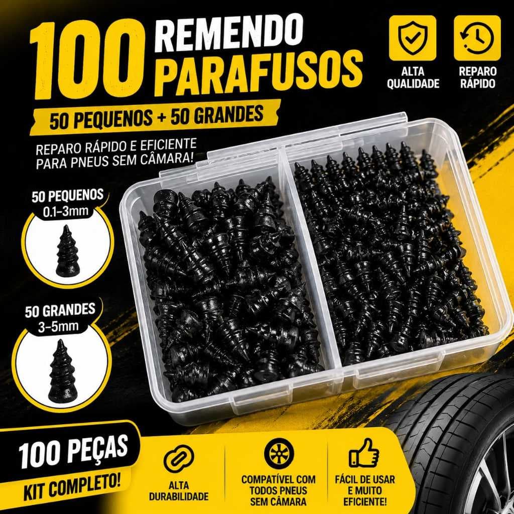 kit 100 unidades parafuso para reparo rápido de pneu furado