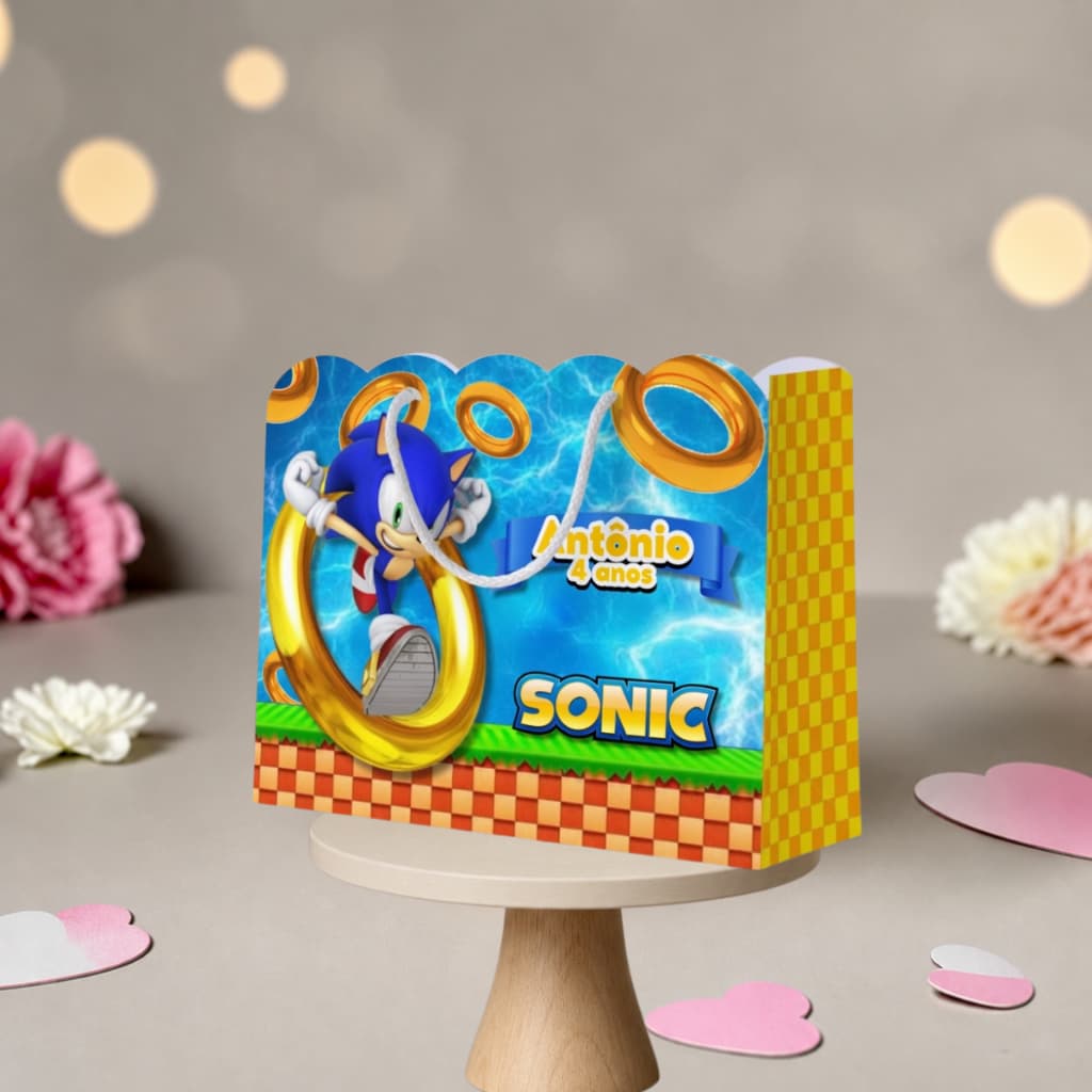 Sacolinha Personalizada sonic Pegue e Monte | Lembrancinha Festa Infantil