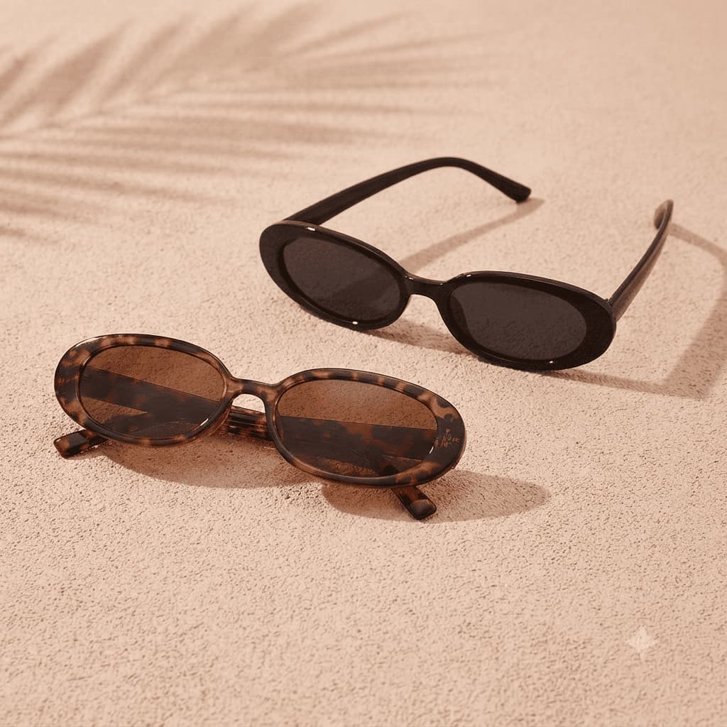Kit 2 Óculos De Sol Blogueira Oval Vintage Retro Proteção UV400 Tendência Moda Estilo Premium Casual Confortável Moderno