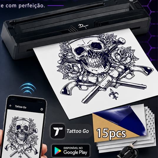 Impressora Térmica A4 Decalque de Tatuagem Bluetooth Portátil Printer A4 15 Papel