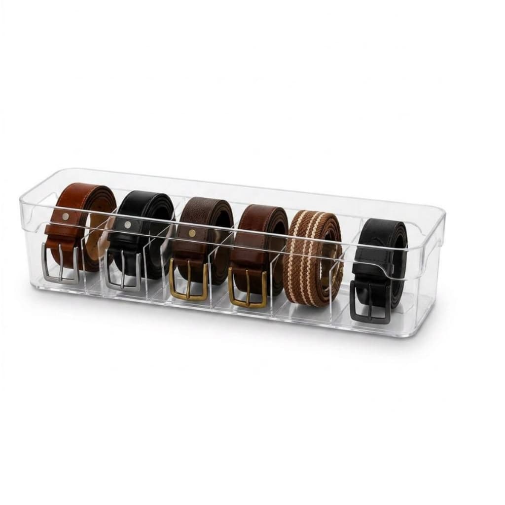 Organizador De Cintos Gravata Acrílico 6 Divisórias 34x10x8 Gavetas e Armário