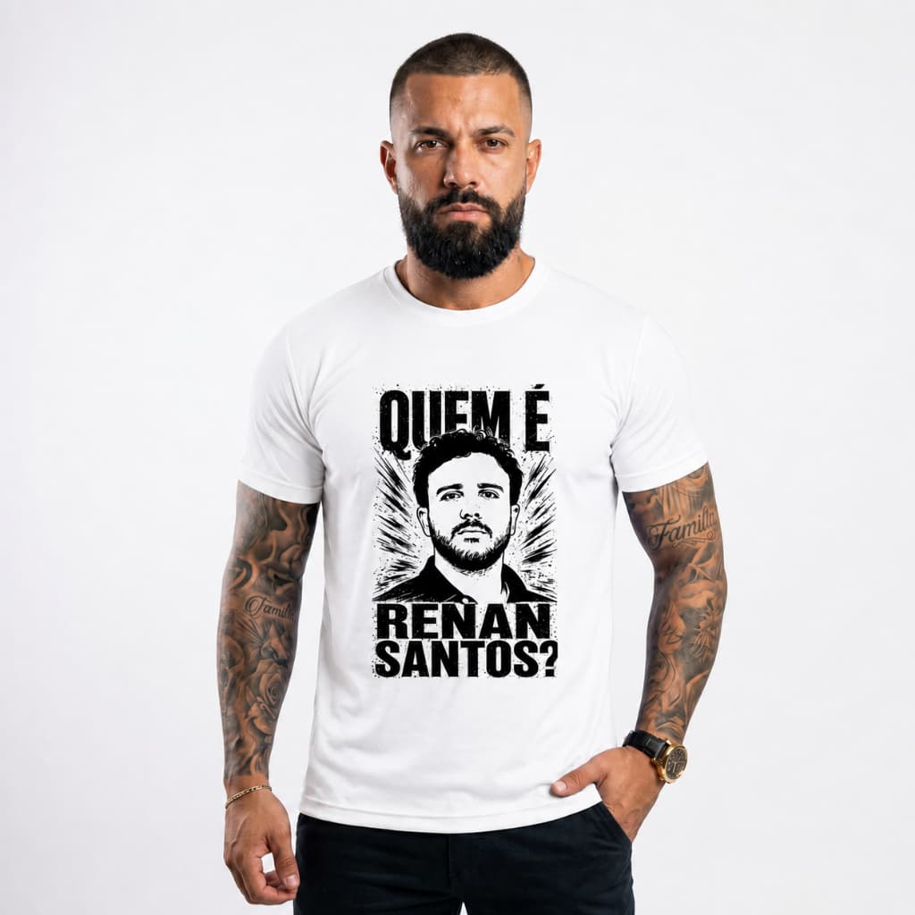 Camiseta  Quem é Renan Santos Masculina 100% Algodão Presidente Partido Missão  Super Leve