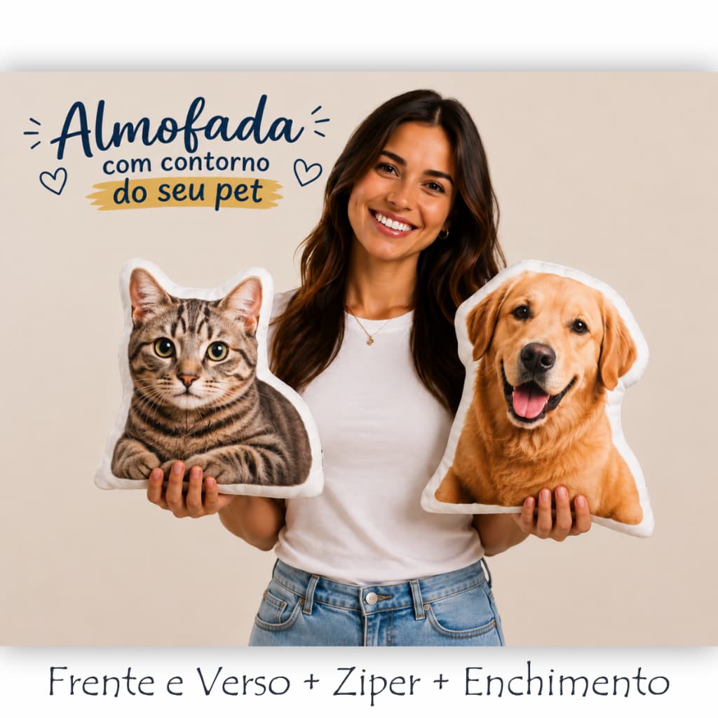 Almofada com Foto do Seu Pet Personalizada com contorno 3D | Decorativa e Criativa | Envie Sua Foto - Com Zíper