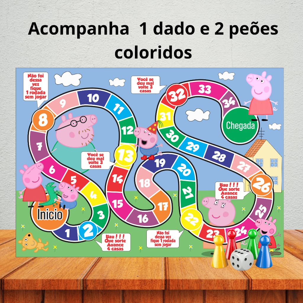 Jogo de tabuleiro para lembrancinha de aniversário/ kit festa/ personalizados - PEPA PIG / PORQUINHA