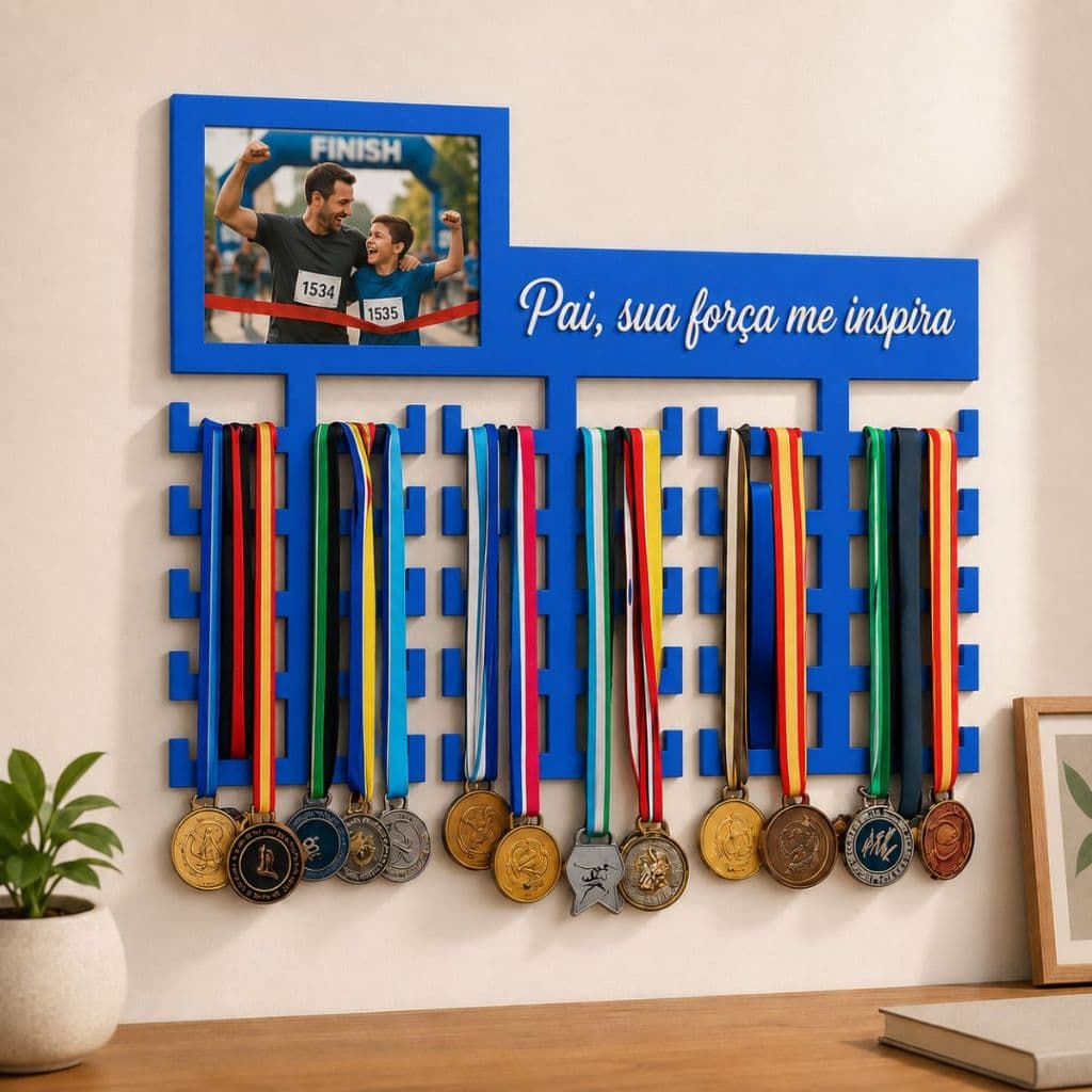 Porta Medalhas MDF Reforçado com Espaço para Foto Dia dos Pais Lembrancinha Presente