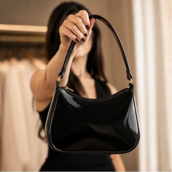 Meia Lua Verniz Feminina Bolsa Bolsinha Baguete Moderna Pequena Tote Blogueira Casual Trabalho Fashion Elegante