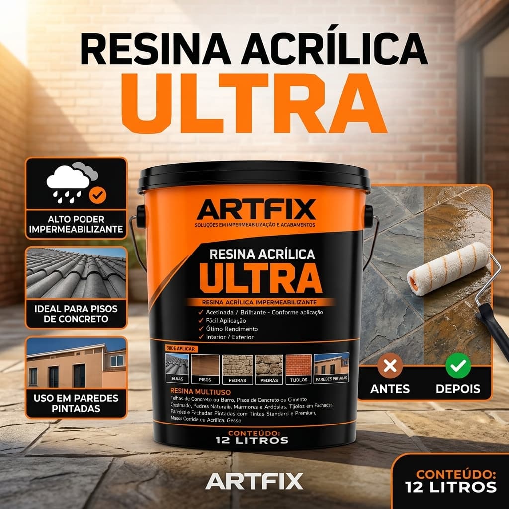 Resina  Incolor Acrílica 12 Litros a Base de Água - Brilho Impermeável