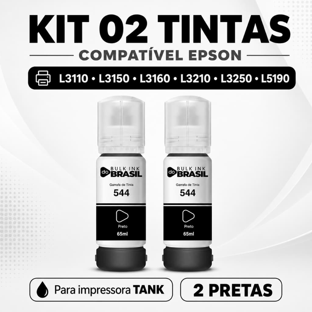 Kit 2 Tintas Preta Bulk Ink Do Brasil Compatível Impressoras L3110 L3150 L3160 L3210 L3250 L5190