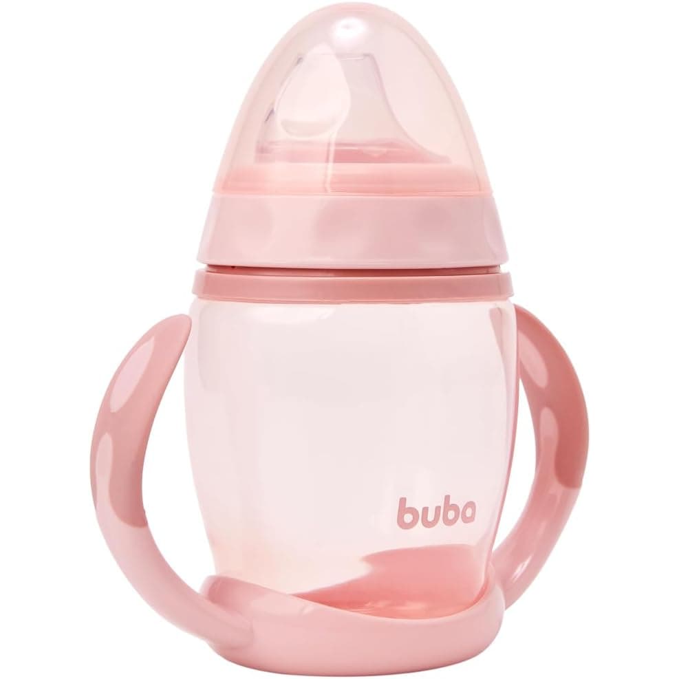 Buba Copo Infantil de Silicone Rosa Claro, 250ml, com Alça Removível, Tampa Protetora, Livre de BPA