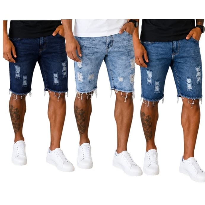 Bermuda Masculina Jeans Destroyed Slim Fit Diversos Modelos Promocional Envio Rápido