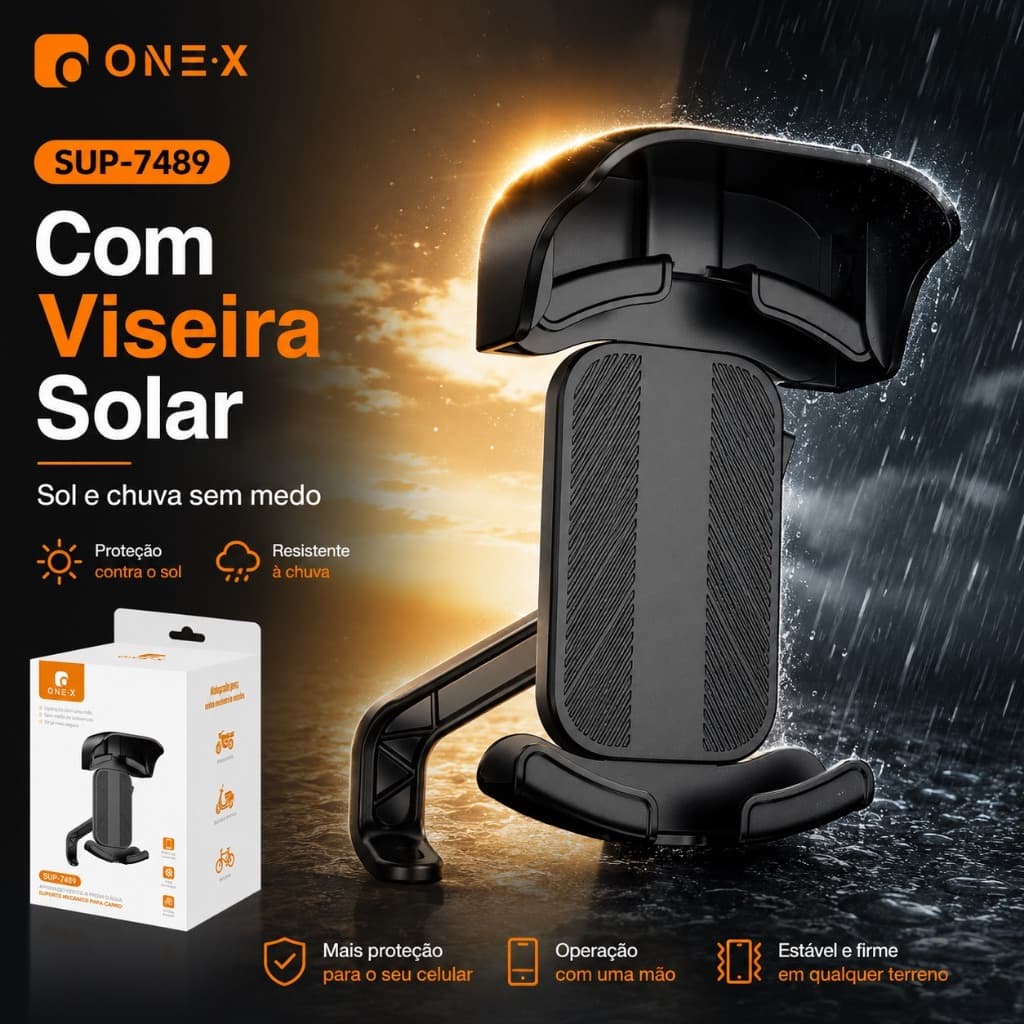 Suporte p/ celular guidão Moto com Viseira Solar para Motocicletas e Bicicletas Proteção contra Sol e Chuva