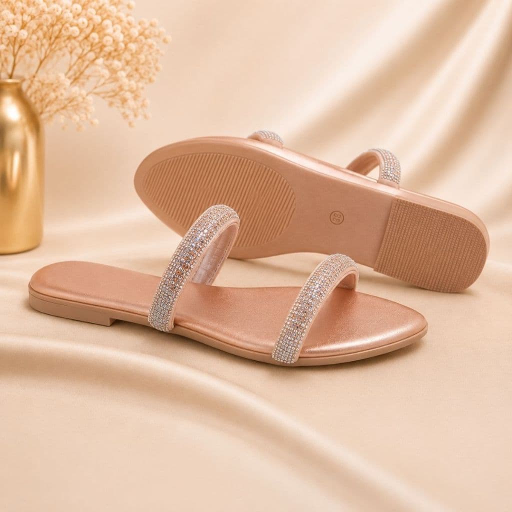 Sandália Feminina Rasteirinha Bico Fino Strass Confortável Casual Moda Verão Moderna